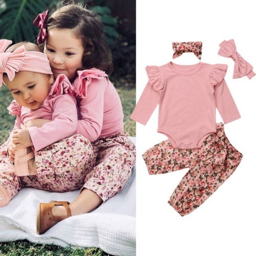 3Pcs Newborn Infant Baby Girl Kids Floral Romper Jumpsuit Cloth Dress Outfit